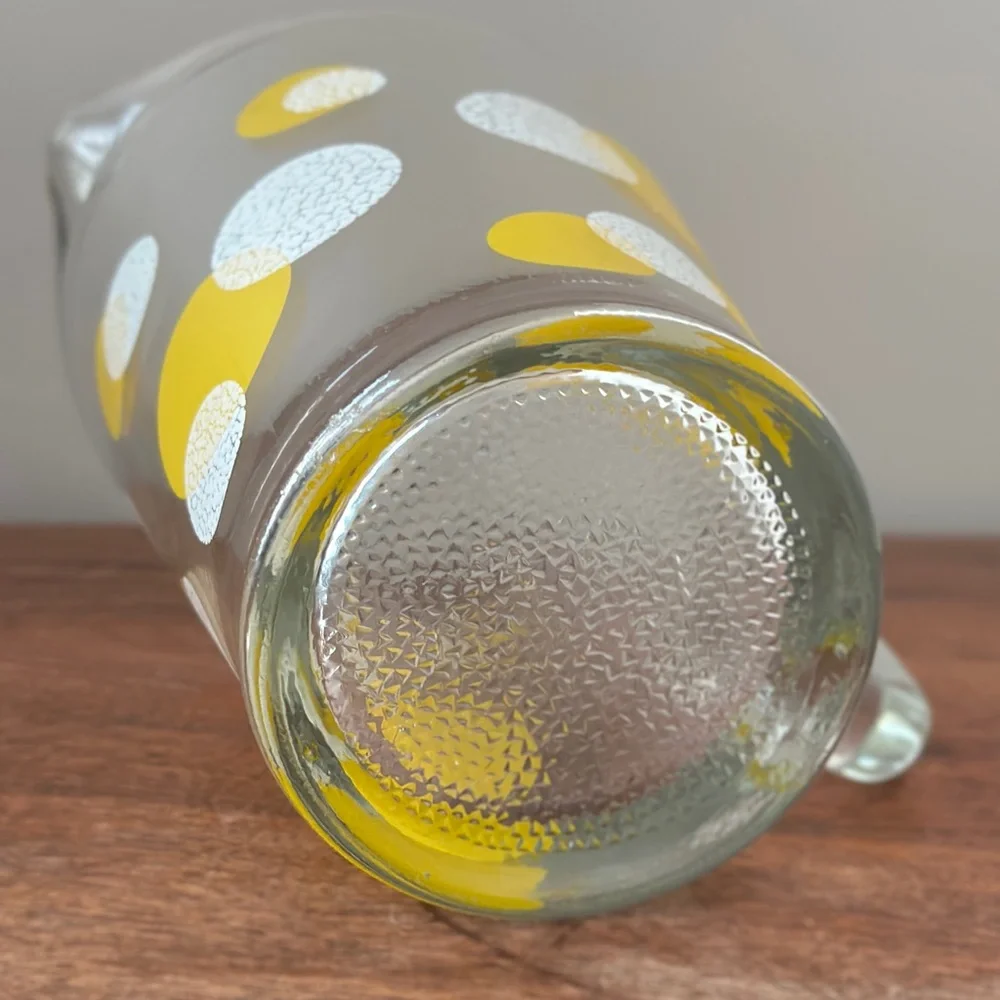 Mid Century Pitcher Polka Dots Glass Barware Yellow White Retro 70s 60s Kitchen